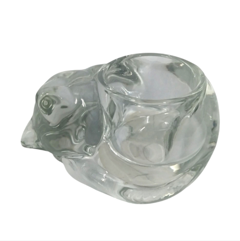 Sleeping Cat Clear Glass Votive Tealight Paperweight Unique Coin Jar Decor